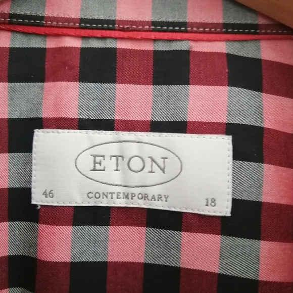 Eton Contemporary Fit Black And Raspberry Red Plaid Button Down Shirt 18 - Picture 11 of 15